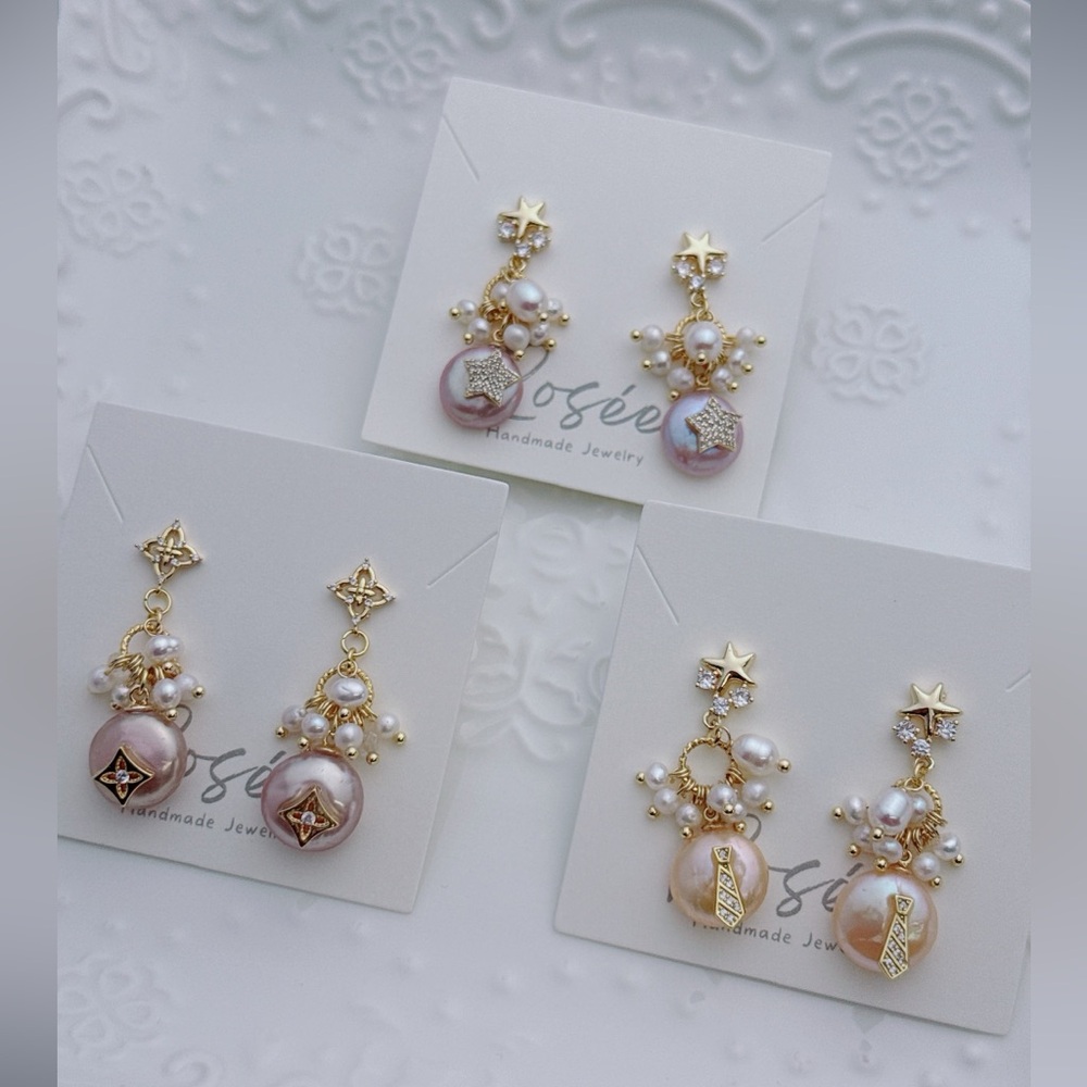26E278 Handmade Freshwater Baroque Pearl Coin Pearl Dangling Earrings S925 Post - Picture 3 of 8